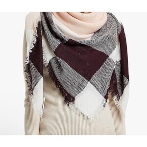 Wander‎ Agio Plaid Blanket Scarf Wrap Fringe Women Beige Khaki New